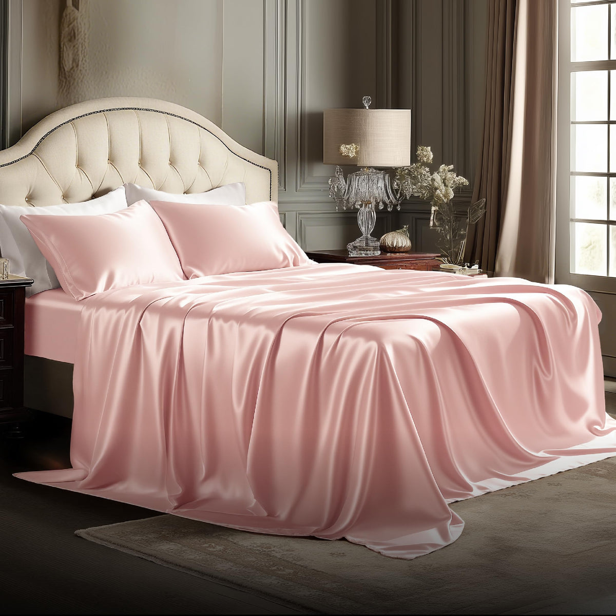 Bedsure Black Satin Sheets Queen Size, Soft Silky Bedsheet for Hair & Skin