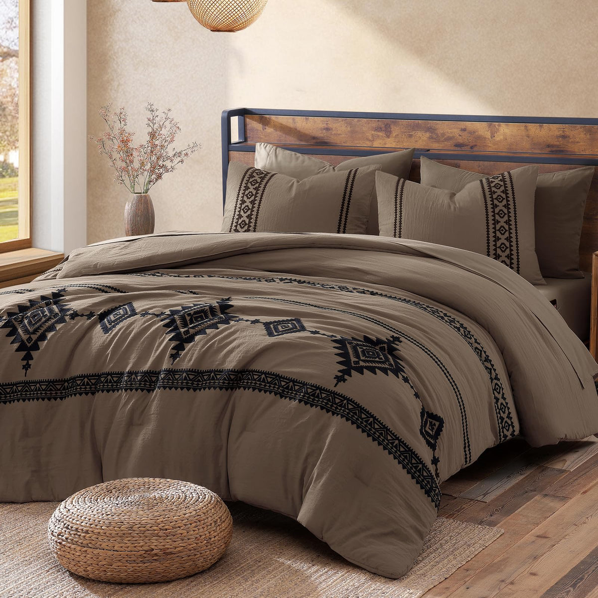 MaiRêve Embroidery Oversized King Comforter Set 7 Pieces Bed in a Bag