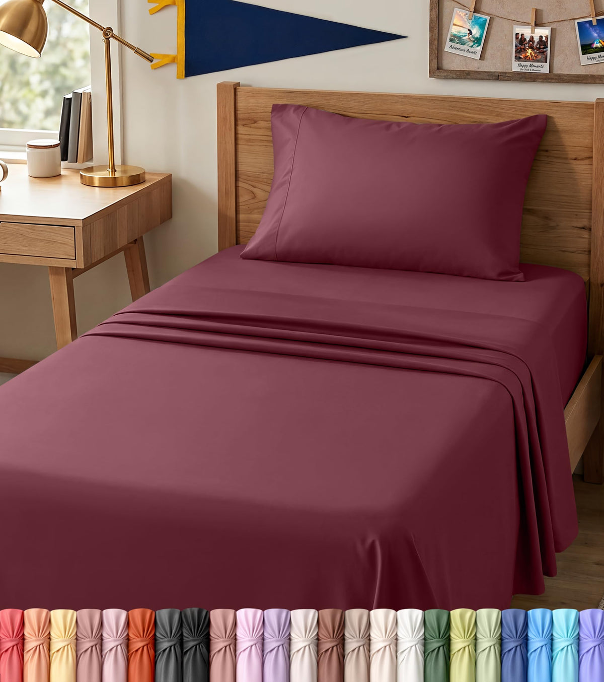 Queen Sheets Set, 4 Pieces 16" Deep Pocket Hotel Luxury Bed Sheets, Brown