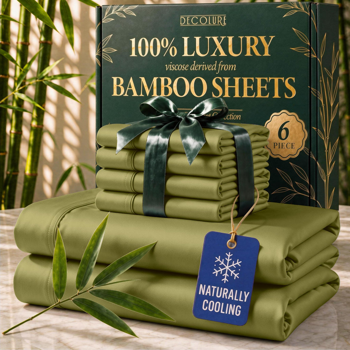 DECOLURE 100% Viscose Derived from Bamboo Sheets Queen Size | 6 Pc Bed Set