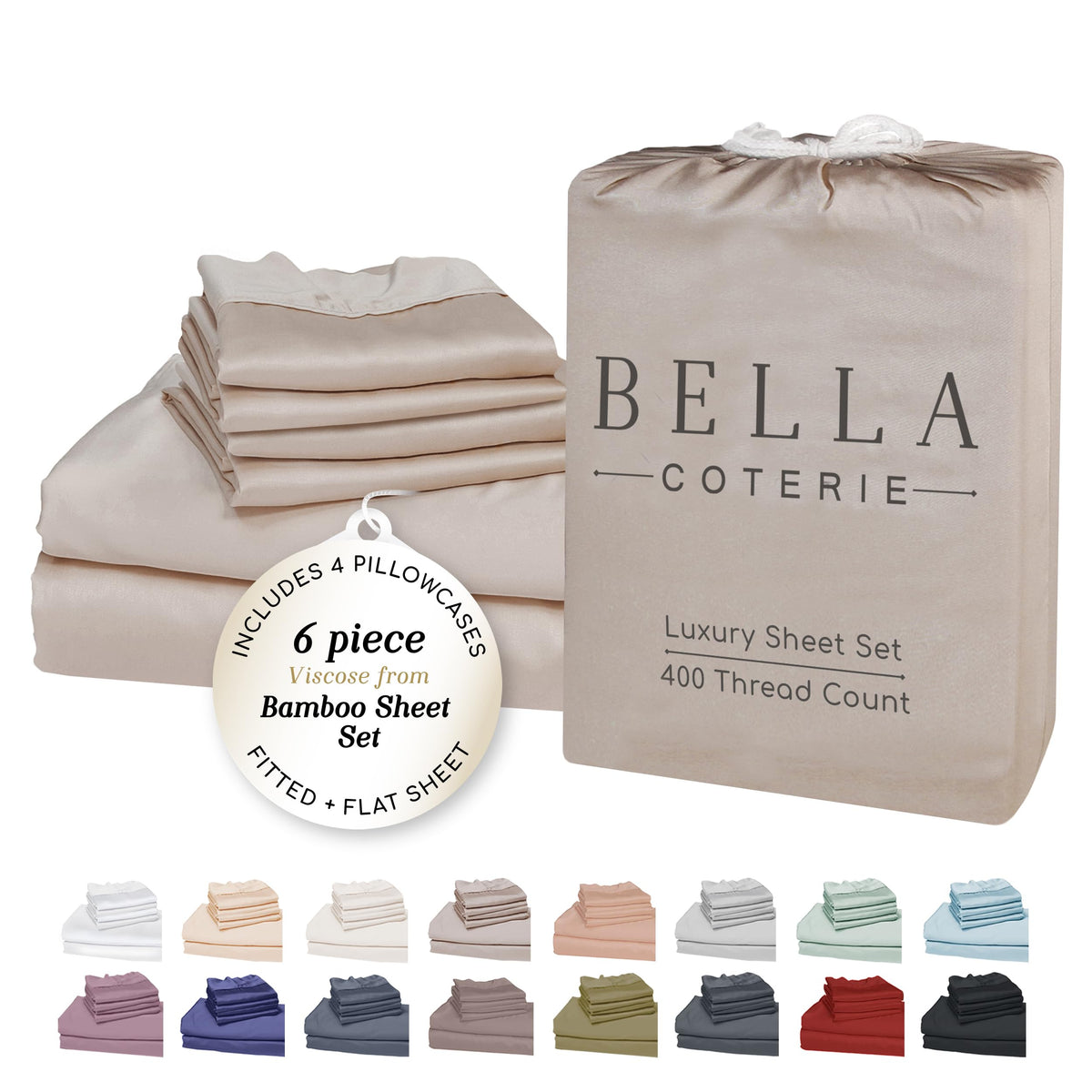 Bella Coterie Luxury Bamboo Viscose Queen Size Sheet Set