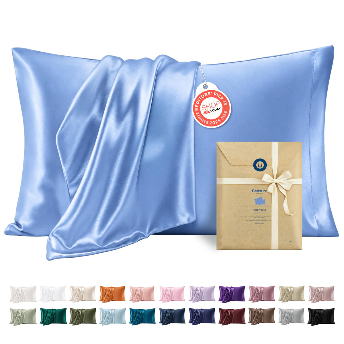 Bedsure Satin Pillowcases Queen Set of 2, Similar to Silk Pillow Cases Grey