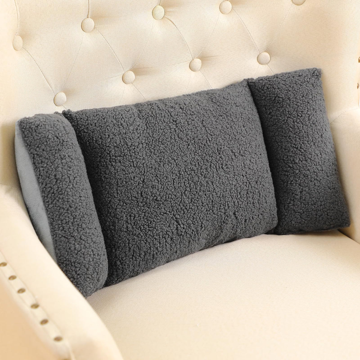 Queekay Fleece Lumbar Support Pillow 3 Section for Office Chair, Gray