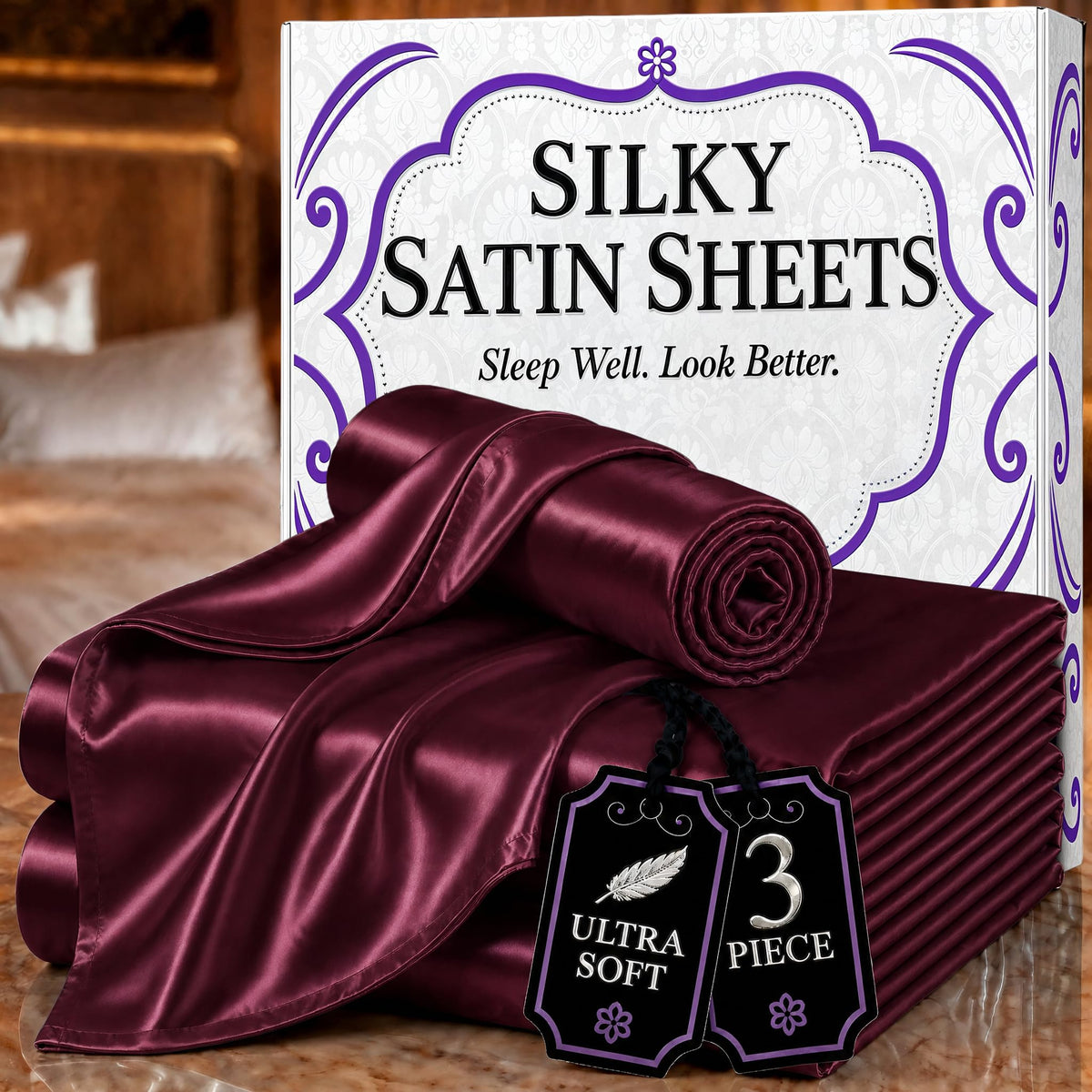 DECOLURE Satin Sheets Queen Size | Softer Than Silk | Luxury 4 Pc Bed Set
