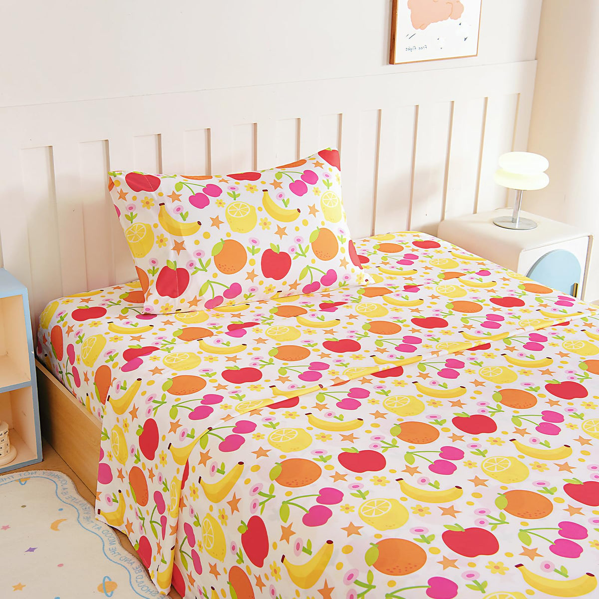 Full Sheet Set Kids - Pink Check 4 Pieces Soft Microfiber Cartoon Style Bedsheets for Boys Girls Teens, Oeko TEX Breathable 15 Inch Deep Pocket Sheets(Pink Bow)