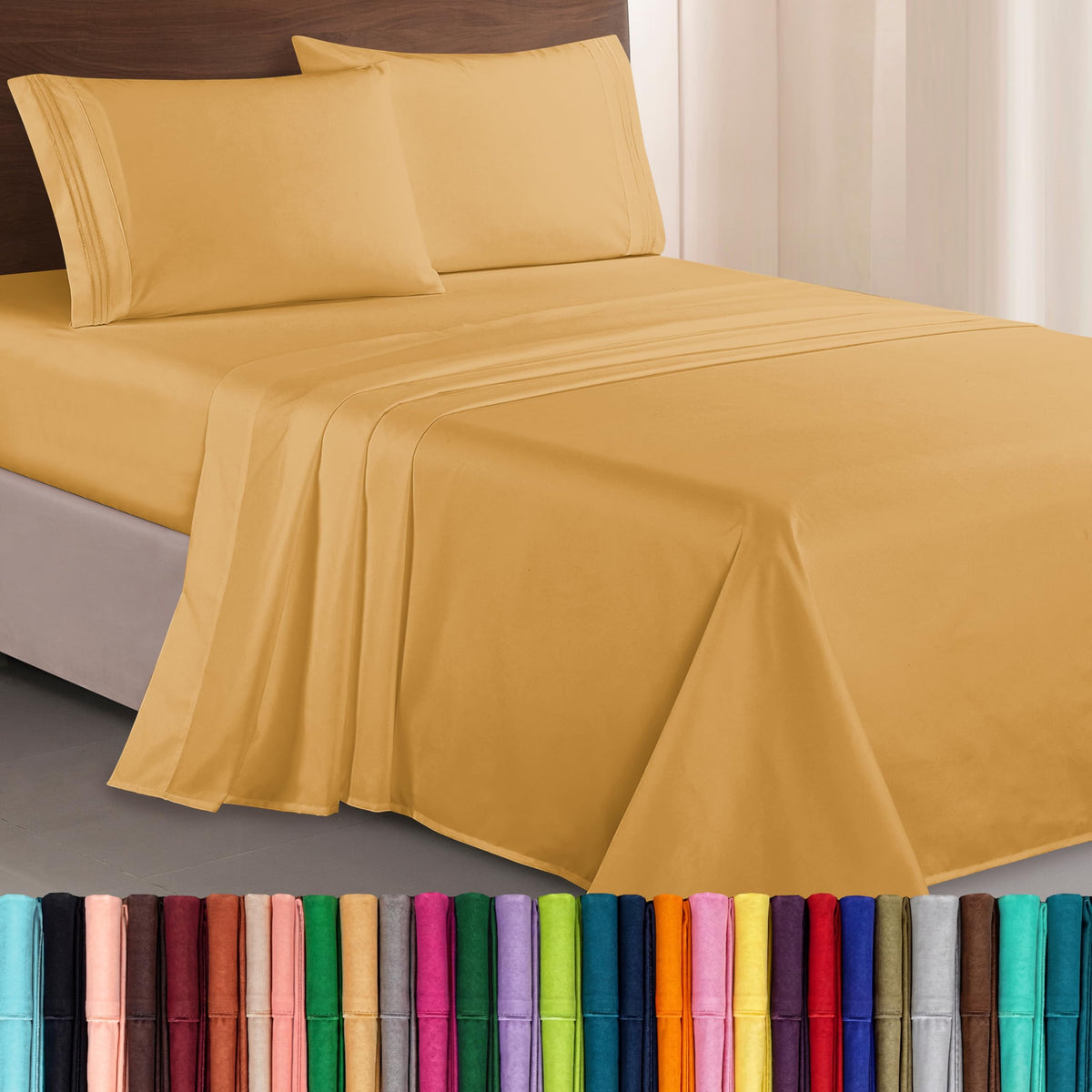 Elegant Comfort Luxurious 1500 Premium Hotel Quality Microfiber Three Line Embroidered Softest 4-Piece Bed Sheet Set, Wrinkle and Fade Resistant, Queen, Light Pink