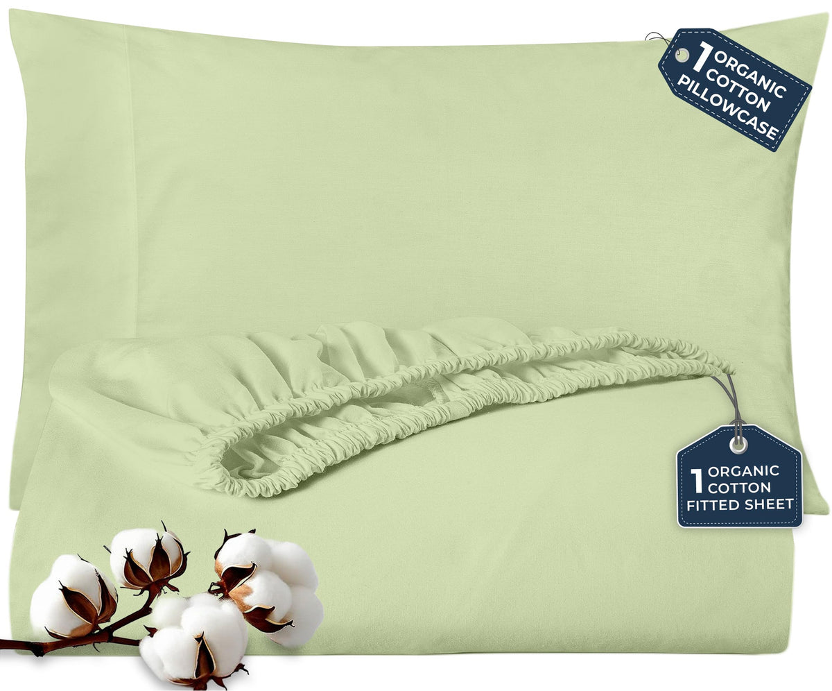 Royale Linen Fitted Sheet With Pillowcases - Queen Fitted Sheets With 2 Pillowcase - 300 Thread Count 100% Organic Cotton - Fit Mattress Up to 18" Deep - Soft & Breathable - Sage Green (No Flat Sheet)