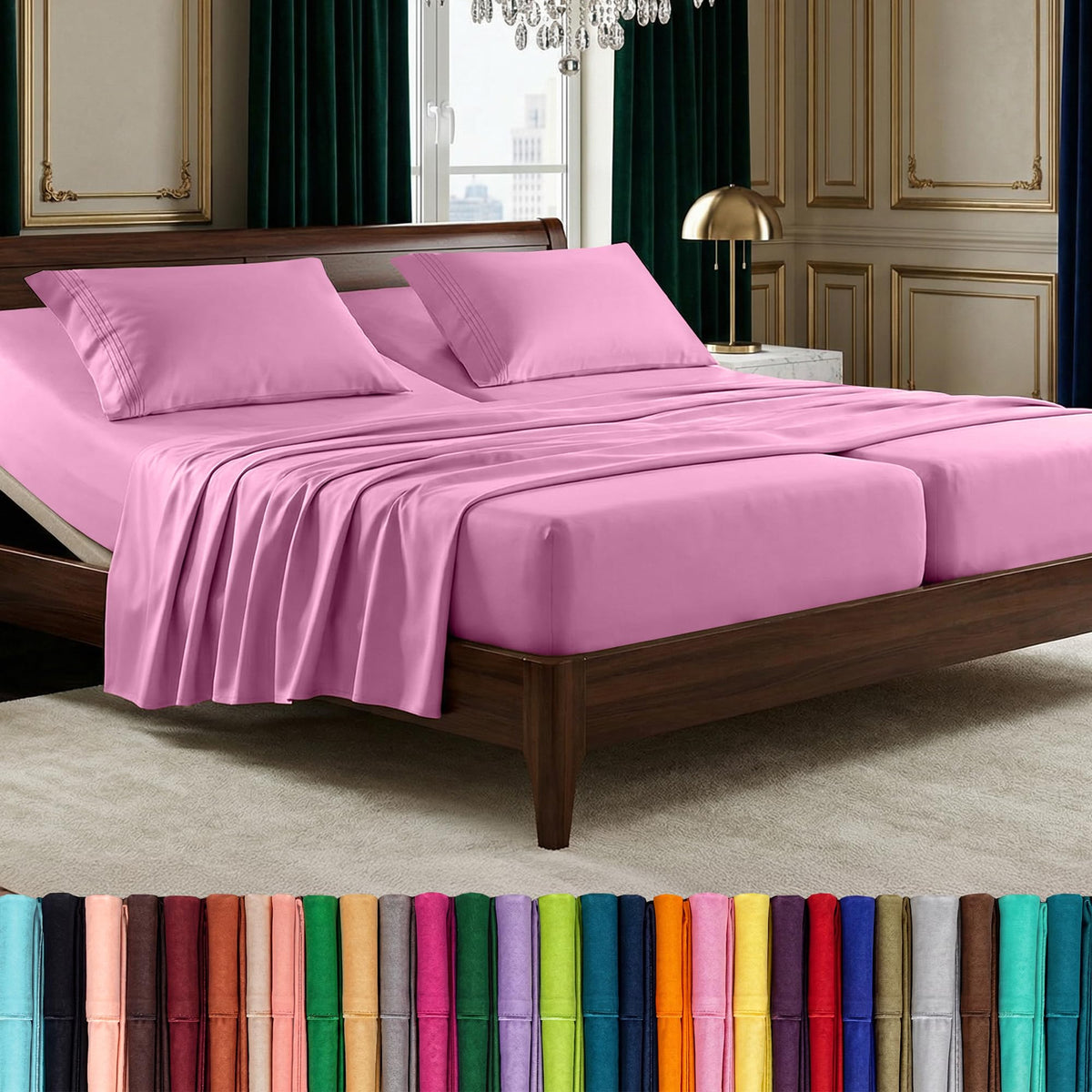 Elegant Comfort Luxurious 1500 Premium Hotel Quality Microfiber Three Line Embroidered Softest 4-Piece Bed Sheet Set, Wrinkle and Fade Resistant, Queen, Light Pink