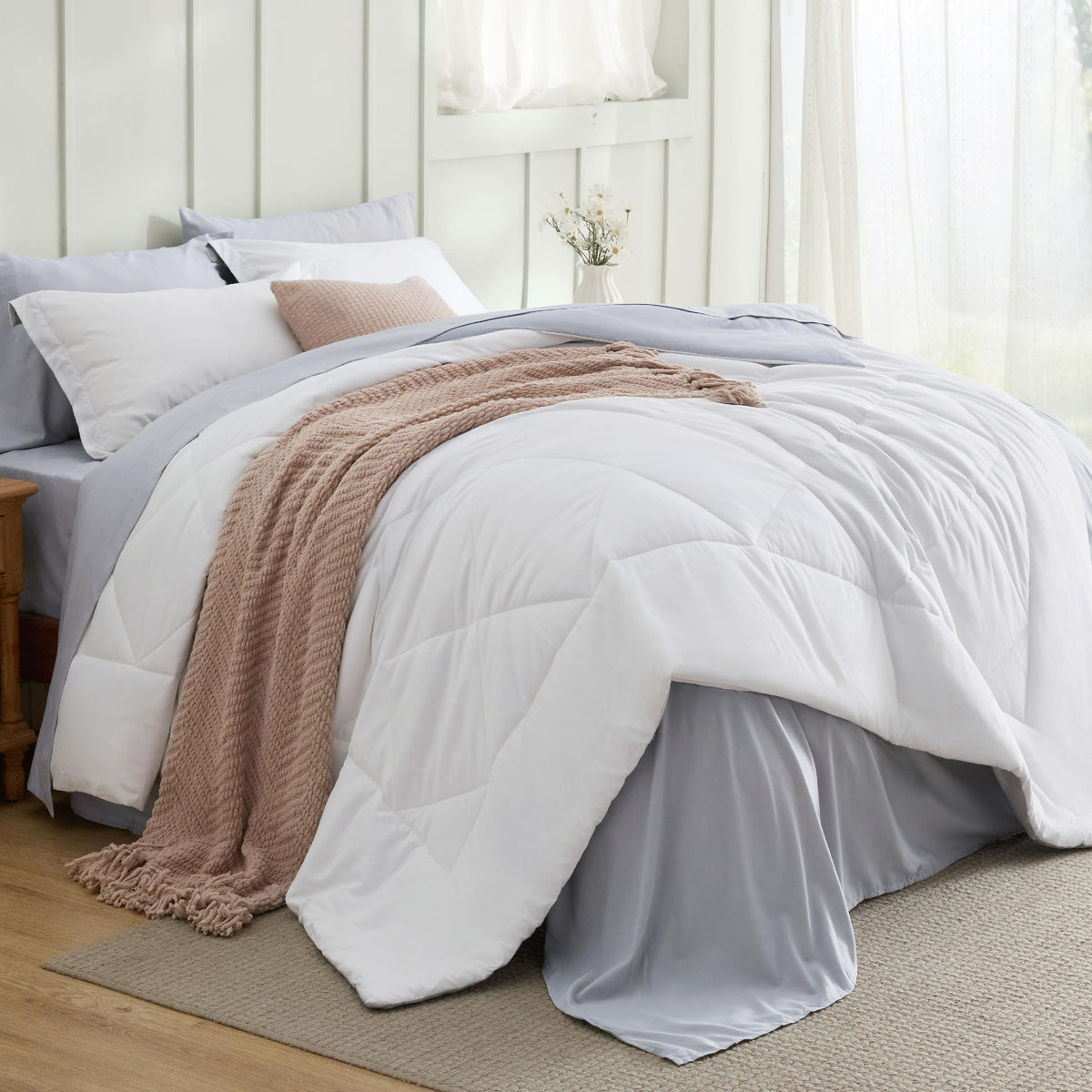 Bedsure Queen Bed in a Bag Reversible Bed Set 7 Pieces Grey/Light Grey