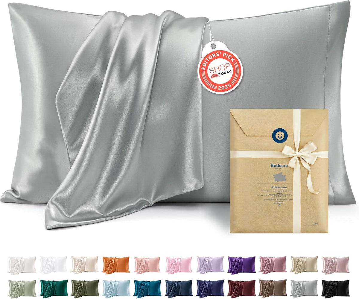 Bedsure Satin Pillowcases Queen Set of 2, Similar to Silk Pillow Cases Grey