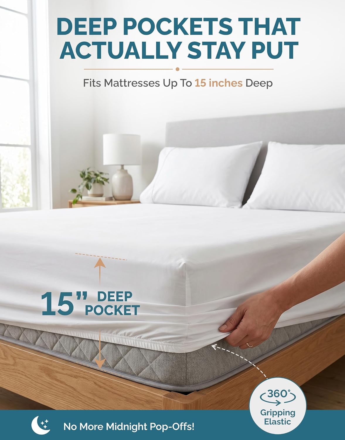 Casa Platino King Size Sheets Set –100% Cotton King Sheets with 4 Pillowcases, Lightweight Feel & Secure Fit, Crisp & Breathable Percale Weave with 15" Deep Pocket, Soft and Cozy – Pure White