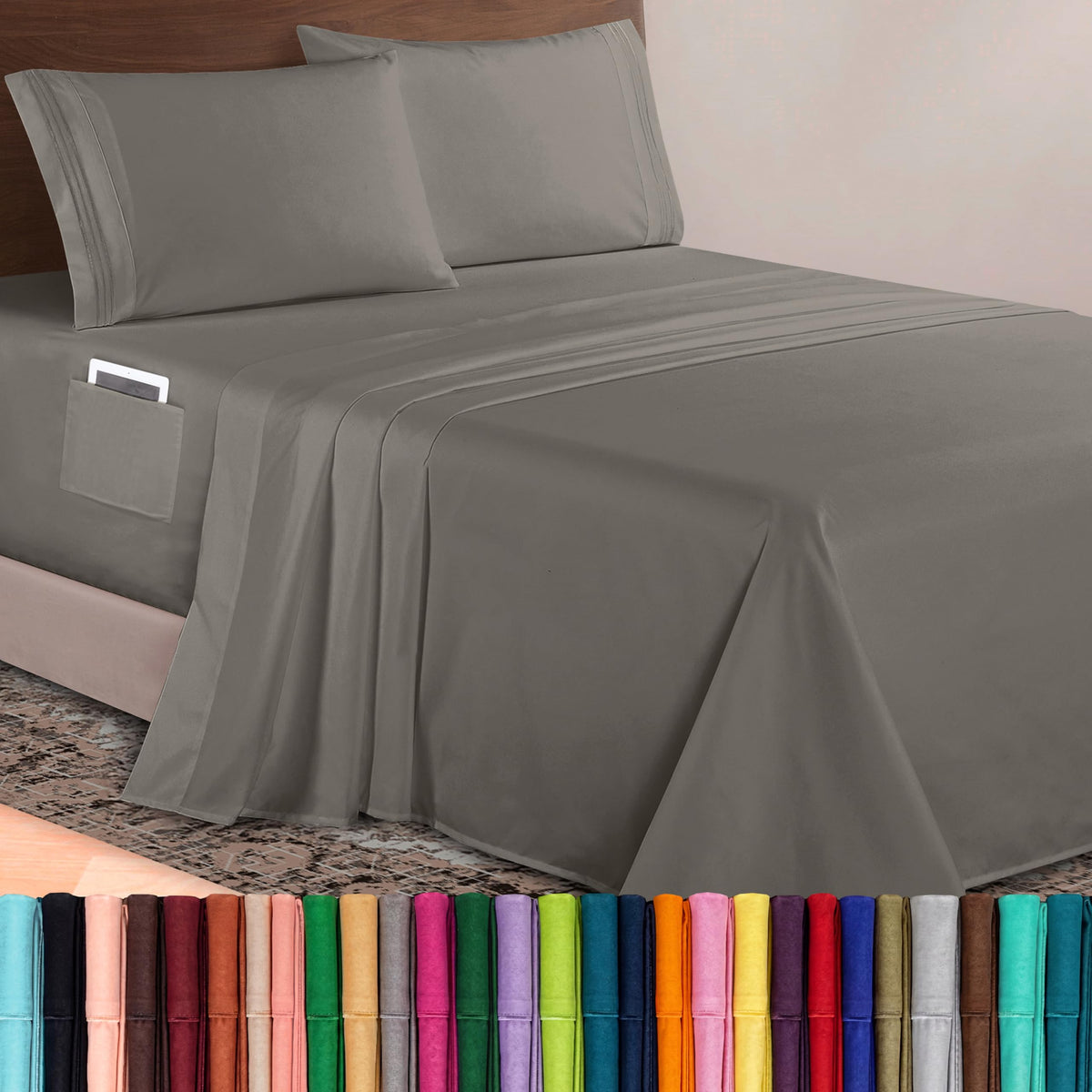 Elegant Comfort Luxurious 1500 Premium Hotel Quality Microfiber Three Line Embroidered Softest 4-Piece Bed Sheet Set, Wrinkle and Fade Resistant, Queen, Light Pink