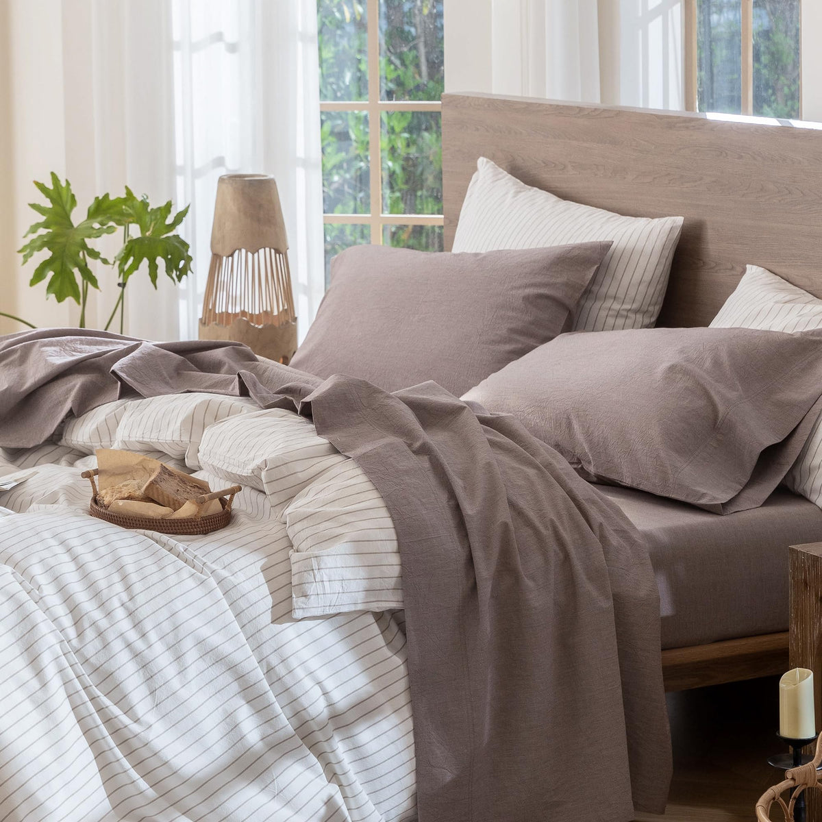 MooMee Sheet Set 100% Washed Cotton Lived-in Extra Deep Pocket King