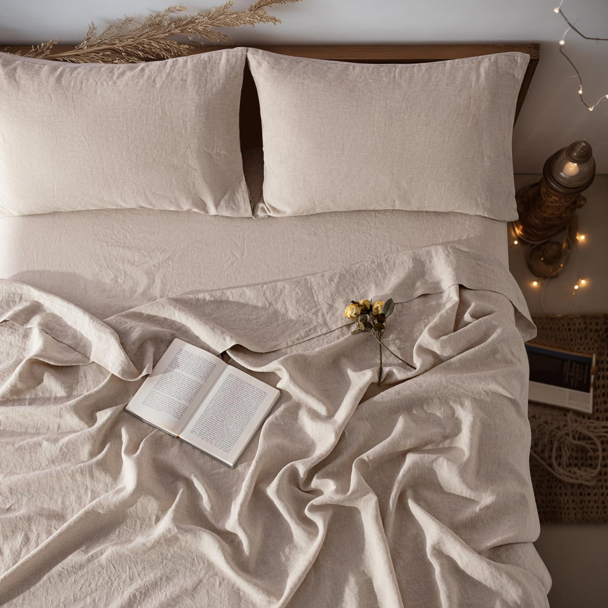 LBRO2M 100% French Pure Linen Sheet Set 4Pcs, 16" Deep Pocket Queen Size