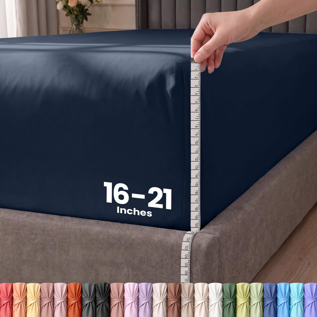 Extra Deep Pocket Queen Fitted Sheet, Fits 16-21 Inch Mattress, Grey