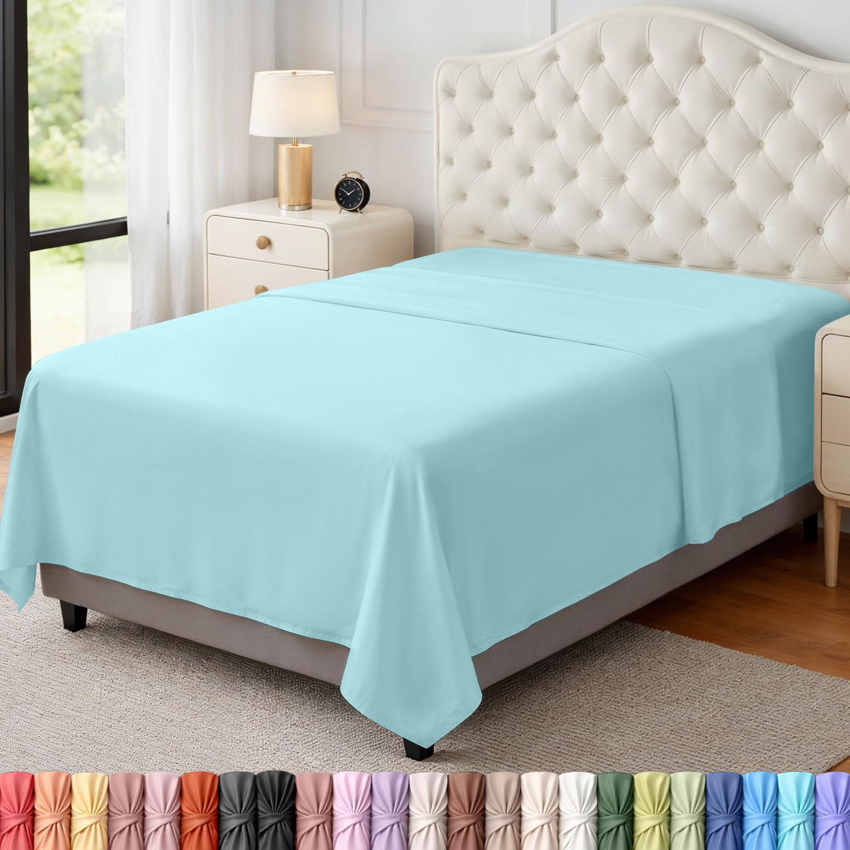 Twin Size Flat Sheet Only, Ultra Soft & Breathable Hotel Sheets, White