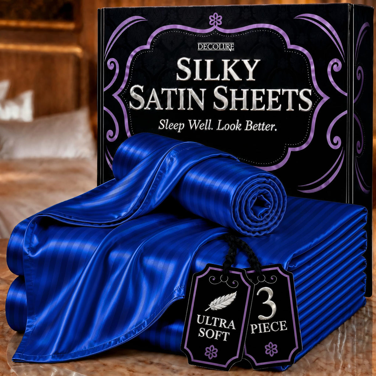 DECOLURE Satin Sheets Queen Size | Softer Than Silk | Luxury 4 Pc Bed Set