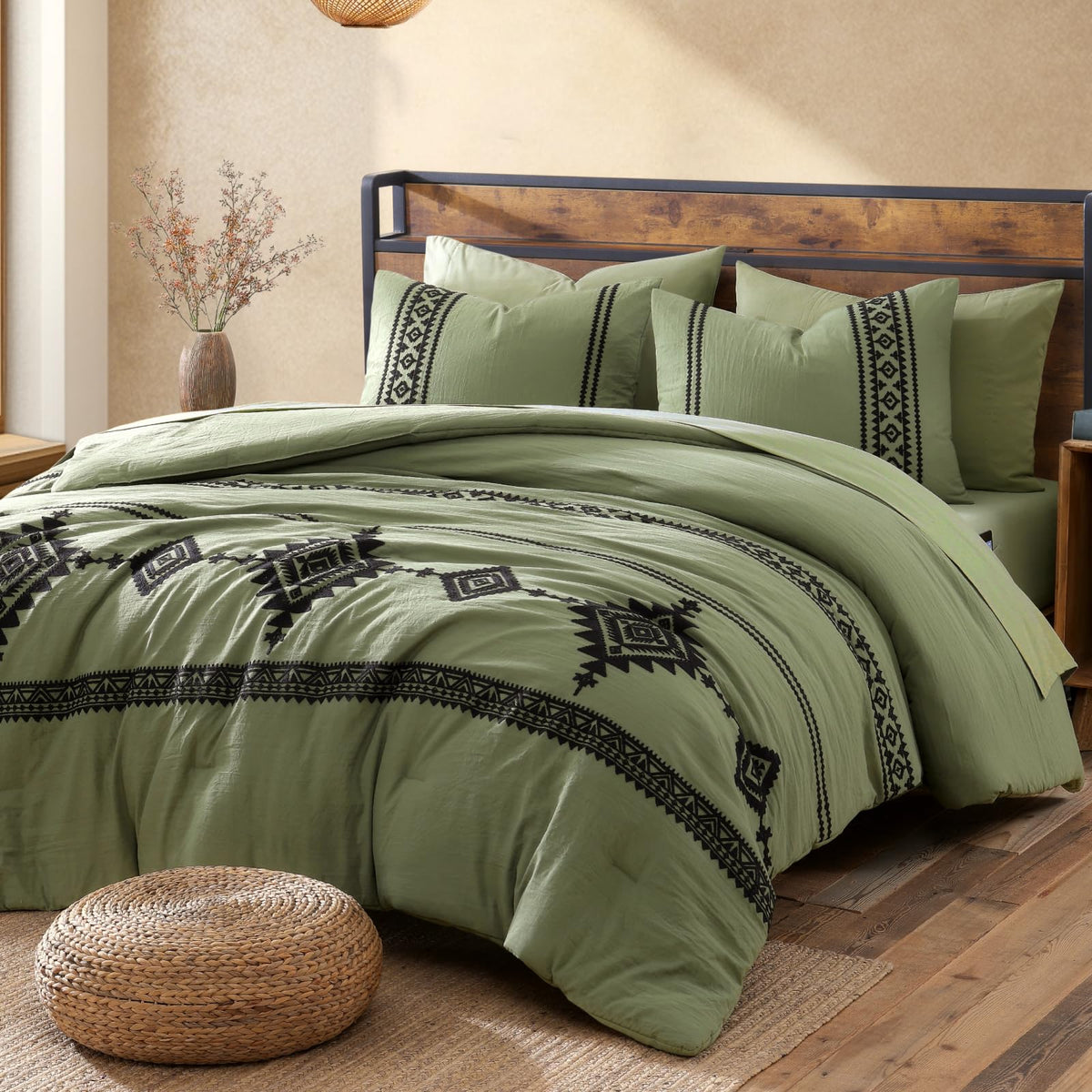 MaiRêve Embroidery Oversized King Comforter Set 7 Pieces Bed in a Bag