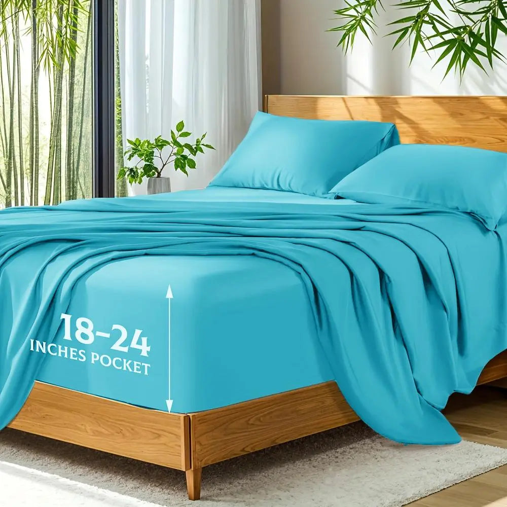 Soft Bamboo Sheets Twin/Full/Queen/King Size - Cooling Bamboo Bed Sheets for Hot Sleepers, Breathable & Moisture Wicking, Hotel Luxury Bedding Set with Deep Pockets