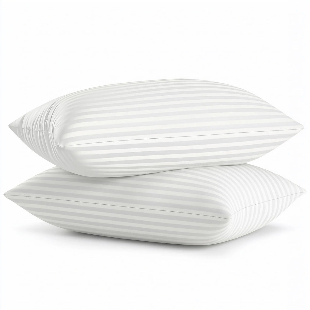 Utopia Bedding Premium Striped Pillows for Sleeping - 2-Pack White Polycotton Soft Breathable Covers, No-Shift Construction, Ideal for Back & Side Sleepers, Polyester Fill