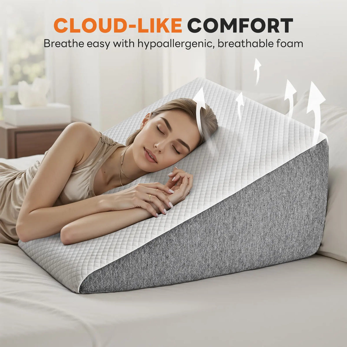 Sweetcrispy Premium Memory Foam Wedge Pillow - Supportive Sitting Sleep Cushion with Machine Washable Anti-Allergic Cover, Triangle Design for Sleep Apnea, Neck Care, Minimal Care Cooling Bedding Comfort