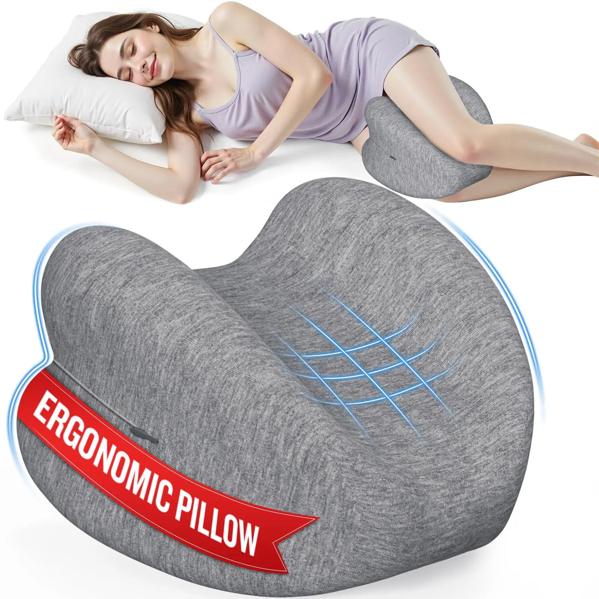 High-Density Durable Memory Foam Knee Pillow - Heart Shape Sleep Cushion for Side Sleepers, Breathable Fabric, Hidden Zipper, Aids Knees-Hips-Spinal Alignment, Allow 24 Hours for Full Expansion,sohochic