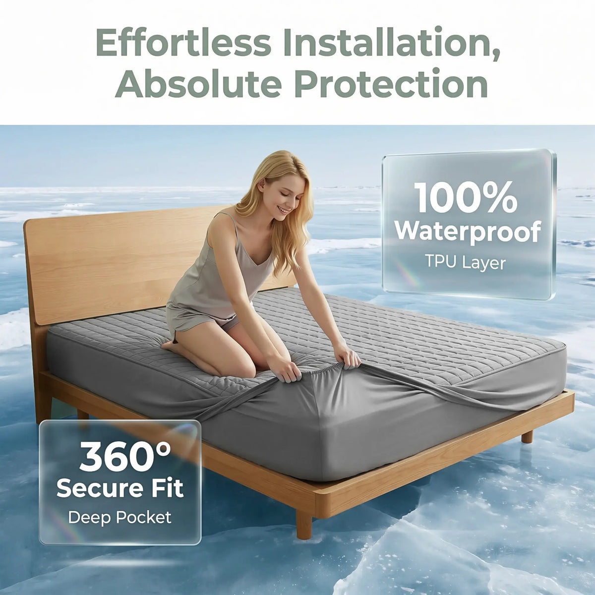 1PC Waterproof Mattress Protector (without pillowcase and pillow), Noiseless Deep Pocket Fitted Sheet, Soft & Comfortable Bed Cover, Available in Multiple Sizes, Durable and Machine Washable, Ideal for Bedroom and Home Use para colchon  bed sheet set summ