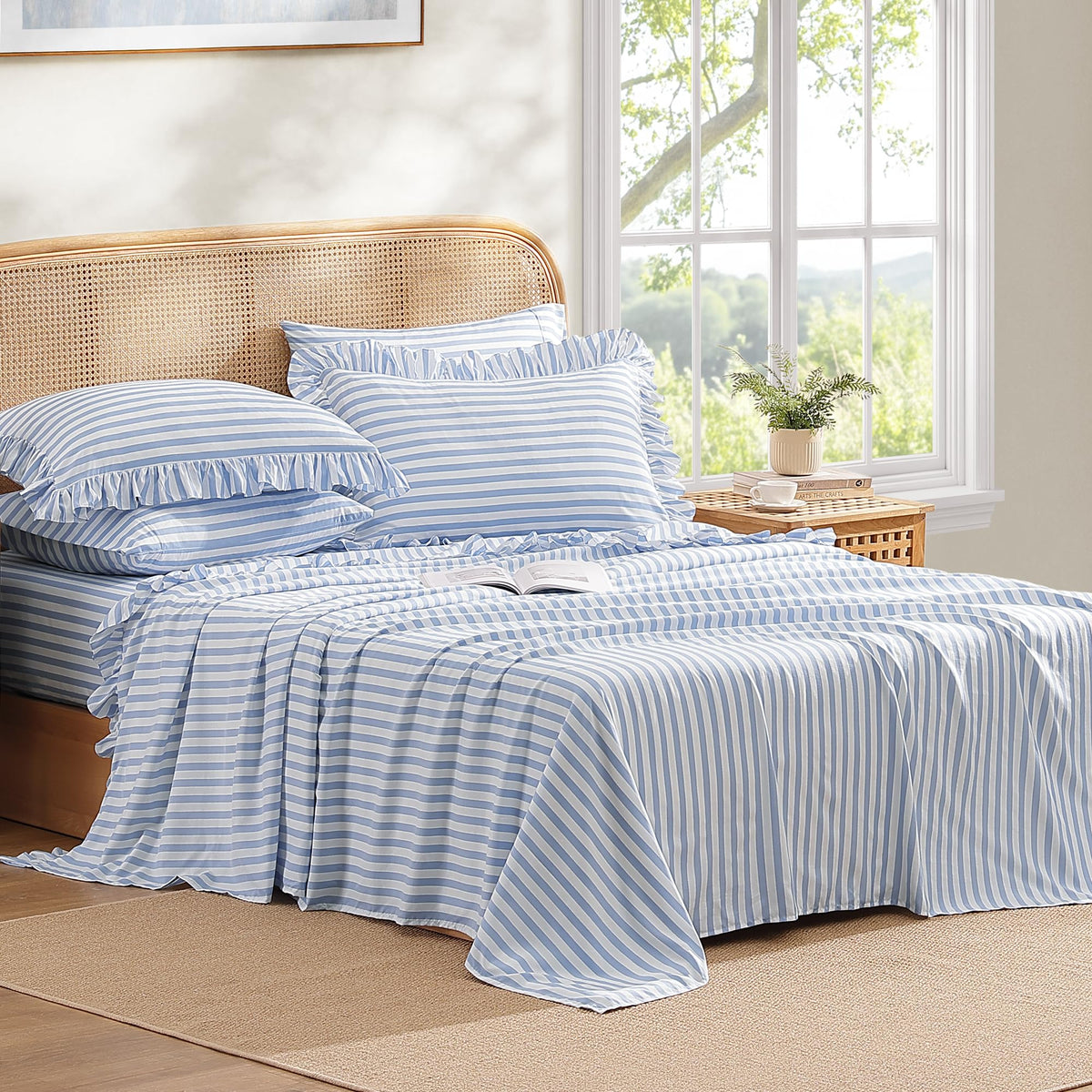 ROSE&RISY White Queen Sheet Set, 4 Pieces Soft Bedding Queen Sheet Set, Breathable and Cooling Sheets, Deep Pocket with 1 Fitted, 1 Flat, 2 Pillow Cases (White, Queen Size)
