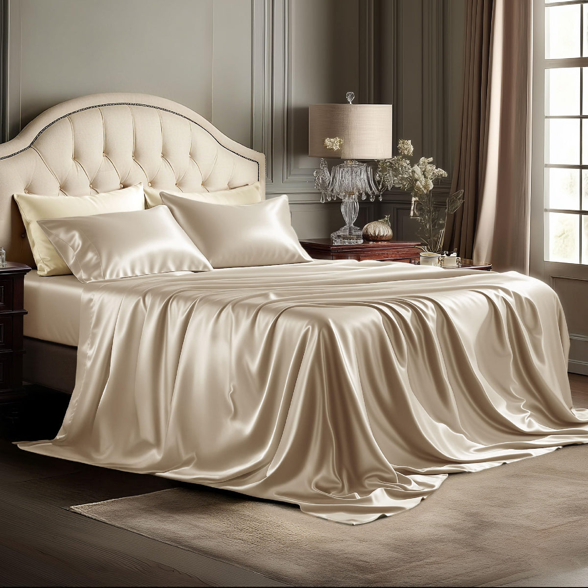 Bedsure Black Satin Sheets Queen Size, Soft Silky Bedsheet for Hair & Skin