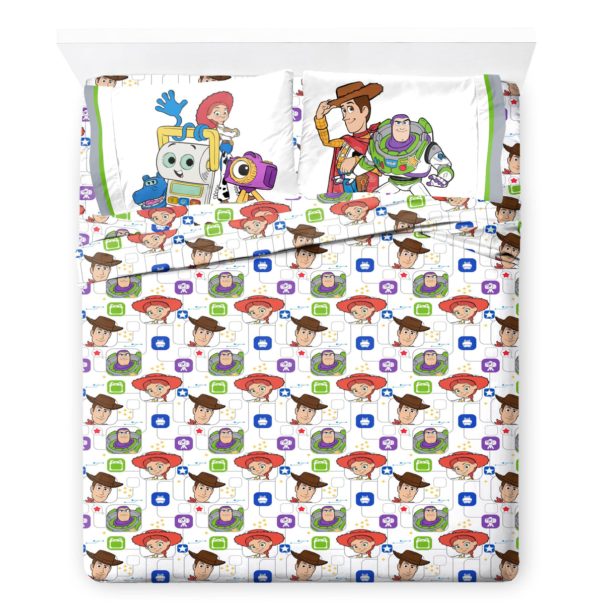 Jay Franco Kids Sheet Set with Fitted, Flat Sheets & Pillow Cover - Ultra-Soft Bedding with Pillowcase for Room Decor, White - Monster Jam, 3 Piece Toddler