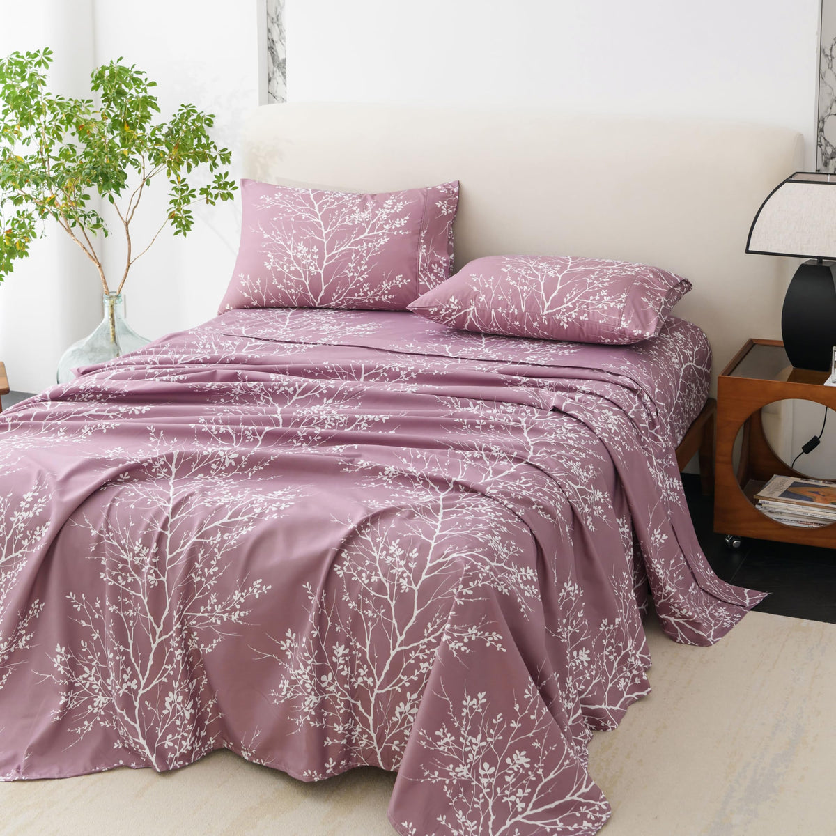 Home 4-Piece Elegant Soft Bed Sheet Set - King, Hunter/White