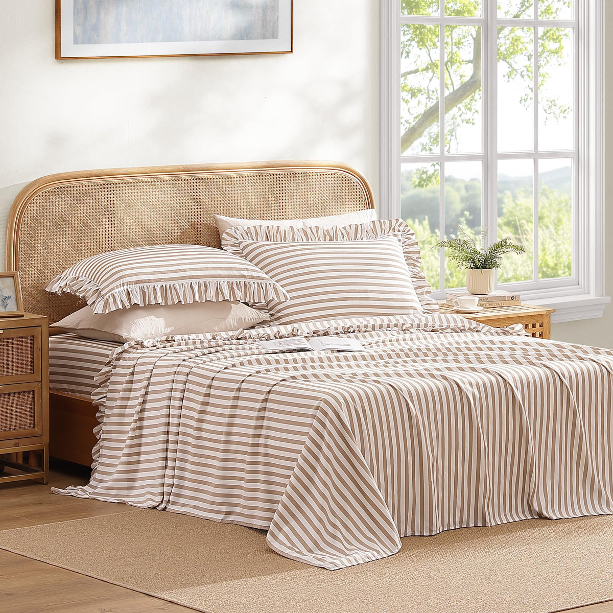 ROSE&RISY White Queen Sheet Set, 4 Pieces Soft Bedding Queen Sheet Set, Breathable and Cooling Sheets, Deep Pocket with 1 Fitted, 1 Flat, 2 Pillow Cases (White, Queen Size)