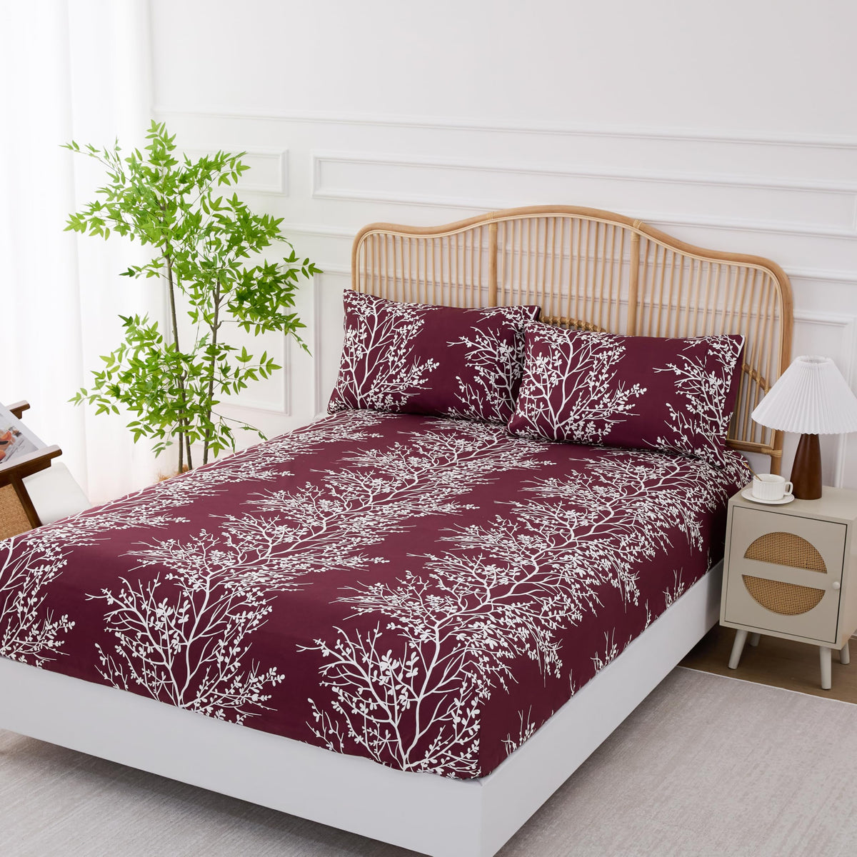 Home 4-Piece Elegant Soft Bed Sheet Set - King, Hunter/White