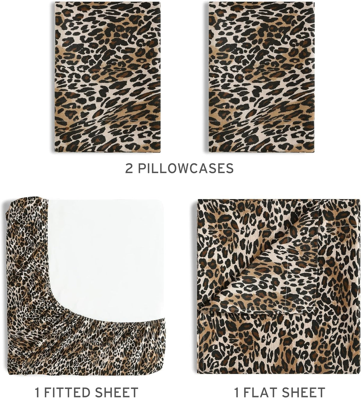 Printed Soft Microfiber Full 4-Piece Sheet Set, Zara Leopard