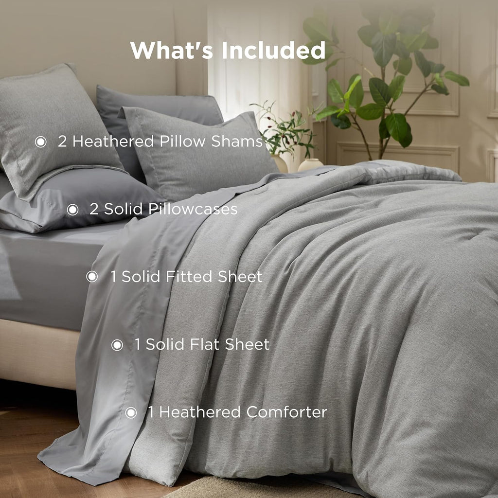 Bedsure Queen Comforter Set Dark Grey - Bed in a Bag Queen Size 7 Pieces, Cationic Dyed Bed Set, Soft Bedding for All Seasons Comforter with Sheets, Pillowcases & Shams