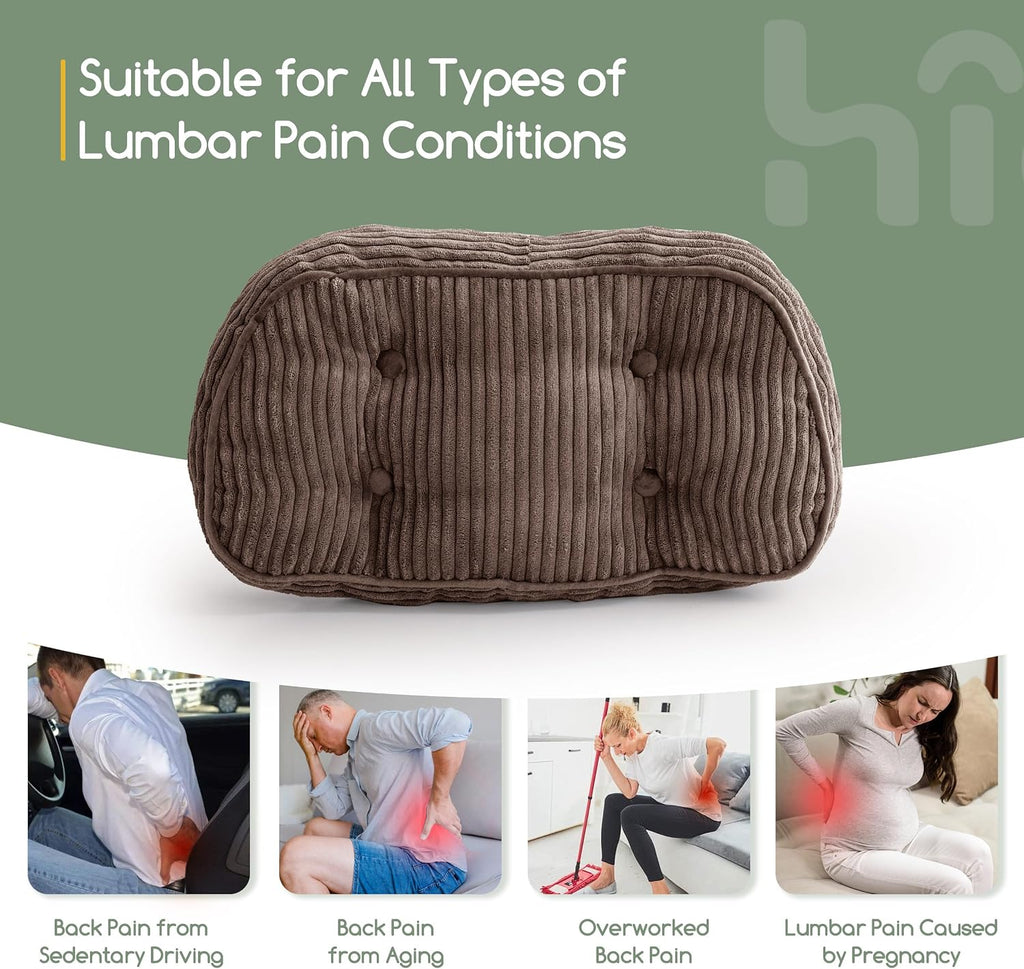 HIGOGOGO Lumbar Support Pillow for Recliner Chair/Accent Chair/Couch/Office Chair, Tufted Corduroy Back Support Cushion for Elderly, Recliner Cushions for Back Rest, Pain Relief, Reading, Brown