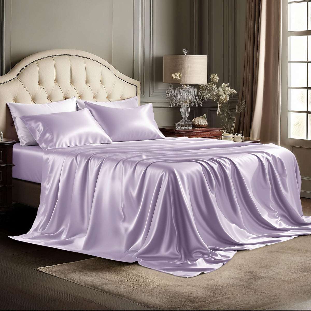 Bedsure Black Satin Sheets Queen Size, Soft Silky Bedsheet for Hair & Skin