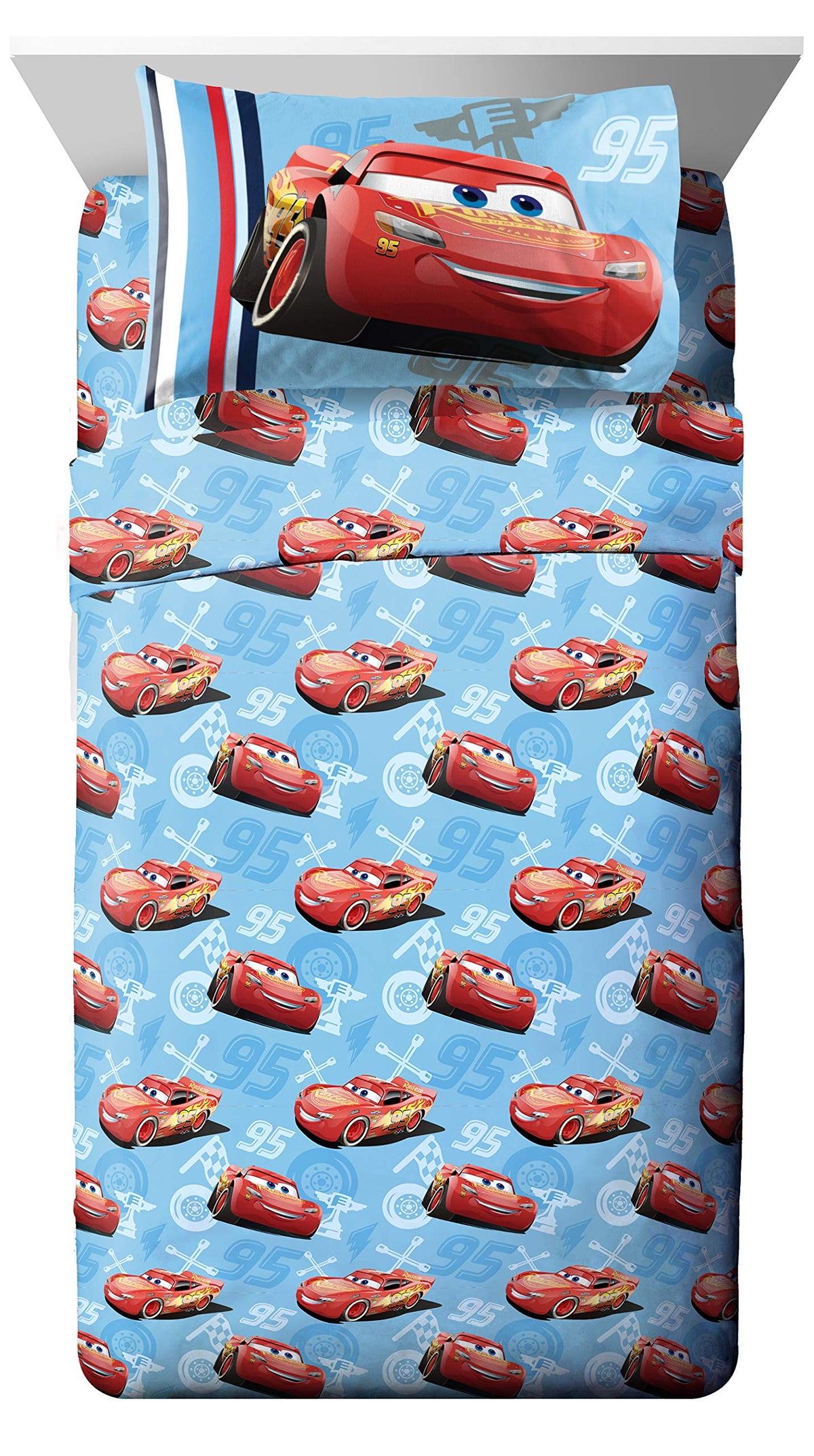 Jay Franco Kids Sheet Set with Fitted, Flat Sheets & Pillow Cover - Ultra-Soft Bedding with Pillowcase for Room Decor, White - Monster Jam, 3 Piece Toddler