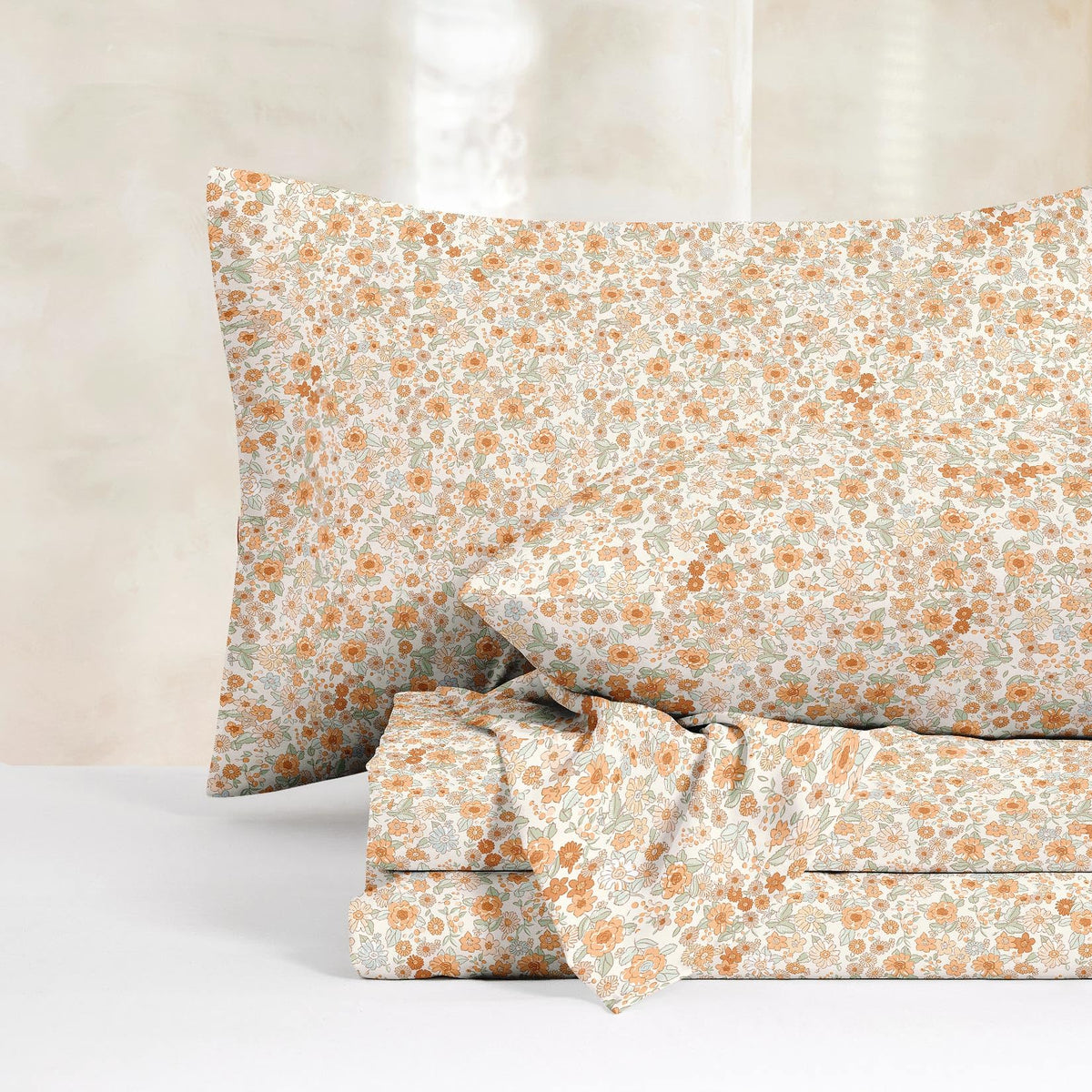 Wake In Cloud - Floral Bed Sheets, 4-Piece Sheet Set, Shabby Chic Flower Pattern Printed Country Coquette Cottage Aesthetic Bedding, Deep Pocket, Olive Green, King Size