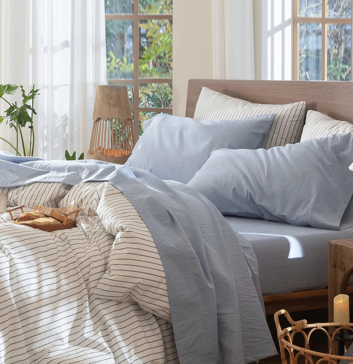 MooMee Sheet Set 100% Washed Cotton Lived-in Extra Deep Pocket King