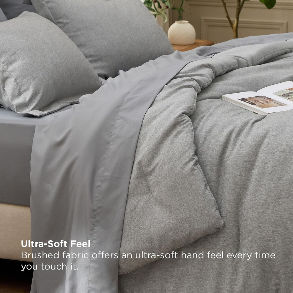 Bedsure Queen Comforter Set Dark Grey - Bed in a Bag Queen Size 7 Pieces, Cationic Dyed Bed Set, Soft Bedding for All Seasons Comforter with Sheets, Pillowcases & Shams