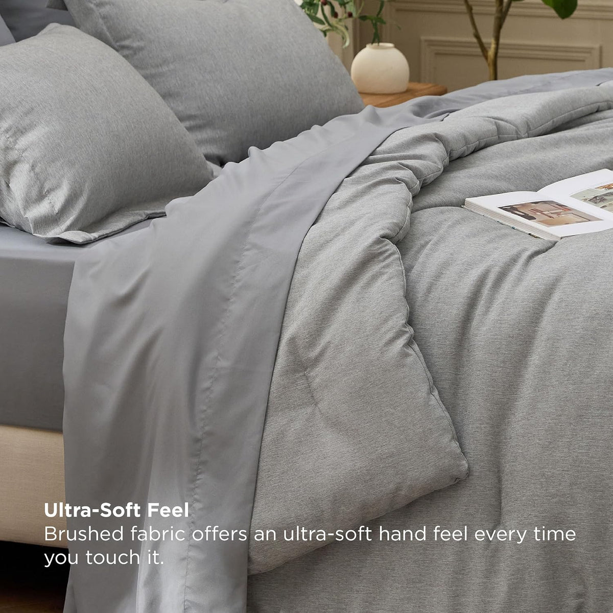 Bedsure Queen Comforter Set Dark Grey - Bed in a Bag Queen Size 7 Pieces, Cationic Dyed Bed Set, Soft Bedding for All Seasons Comforter with Sheets, Pillowcases & Shams