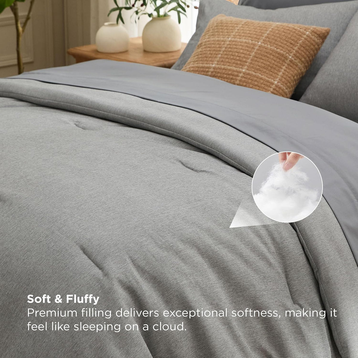 Bedsure Queen Comforter Set Dark Grey - Bed in a Bag Queen Size 7 Pieces, Cationic Dyed Bed Set, Soft Bedding for All Seasons Comforter with Sheets, Pillowcases & Shams