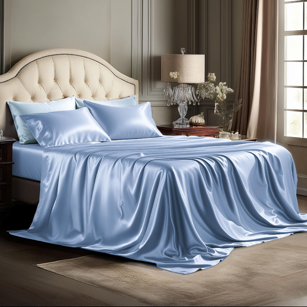 Bedsure Black Satin Sheets Queen Size, Soft Silky Bedsheet for Hair & Skin