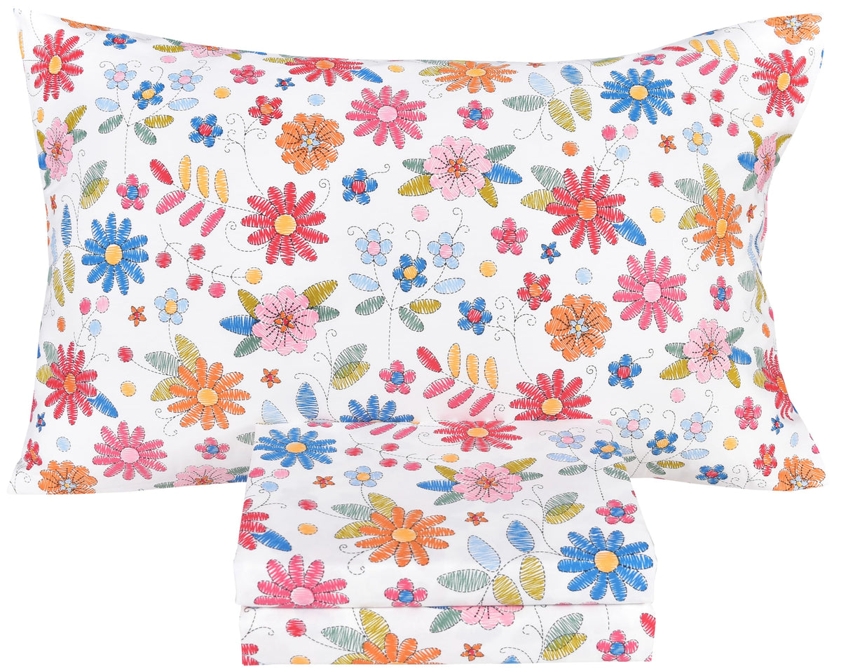 Scientific Sleep Moon & Stars Boys Girls 100% Cotton 3 Pcs Twin Bed Sheet Set Kids Toddler Teen, Flat Sheet & Fitted Sheet & Pillowcase Kids Bedding Set