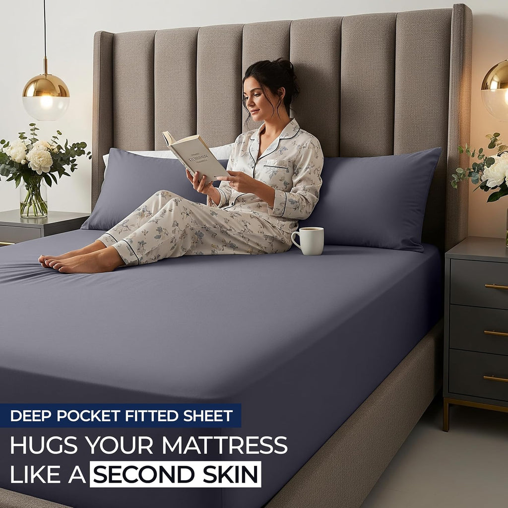 Extra Deep Pocket Queen Fitted Sheet, Fits 16-21 Inch Mattress, Grey