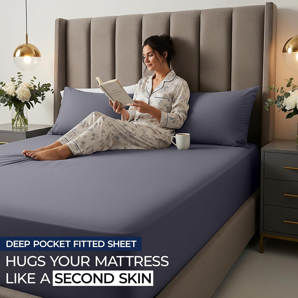 Extra Deep Pocket Queen Fitted Sheet, Fits 16-21 Inch Mattress, Grey