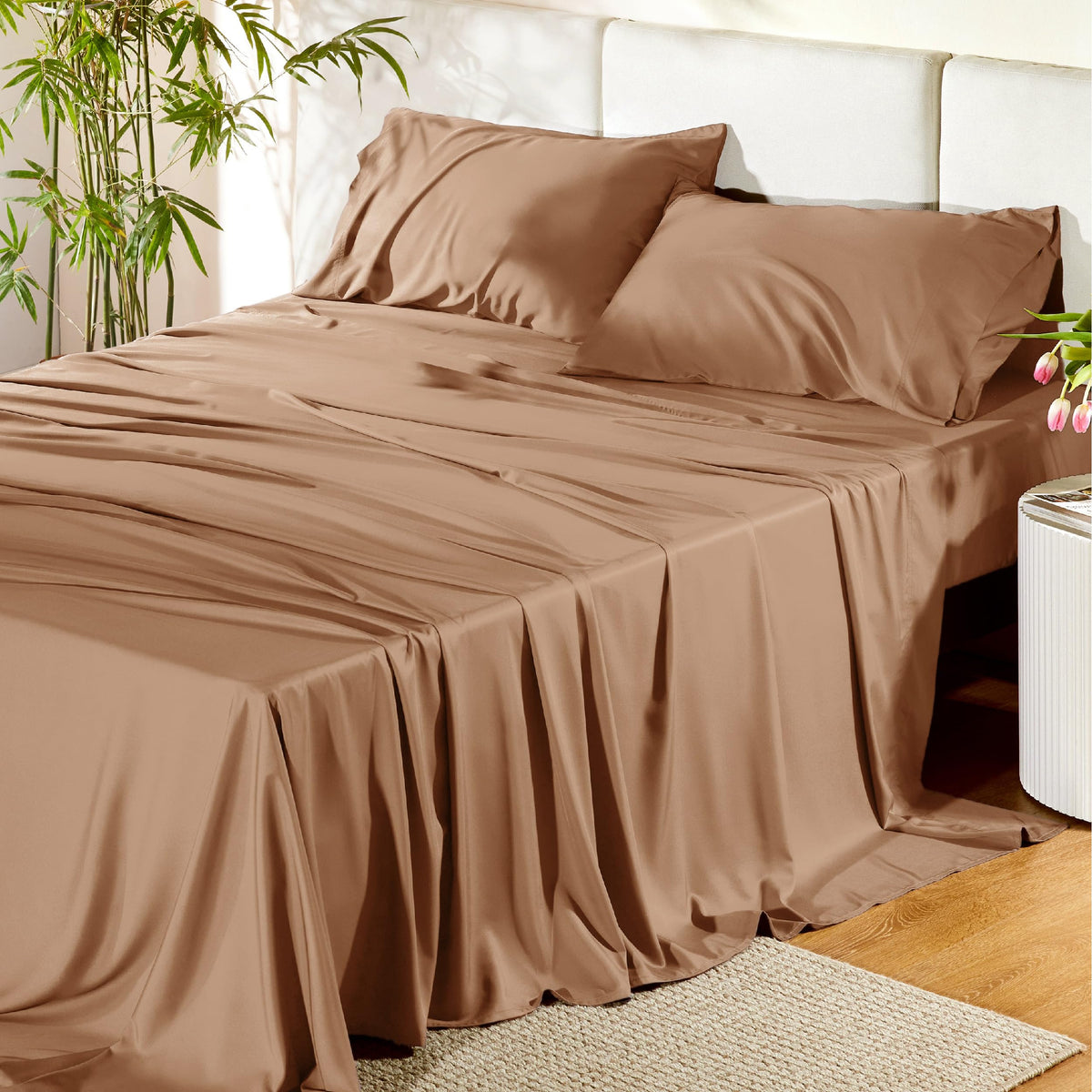 Bedsure PureWoven 100% Rayon Derived from Bamboo, King Size Sheets Set