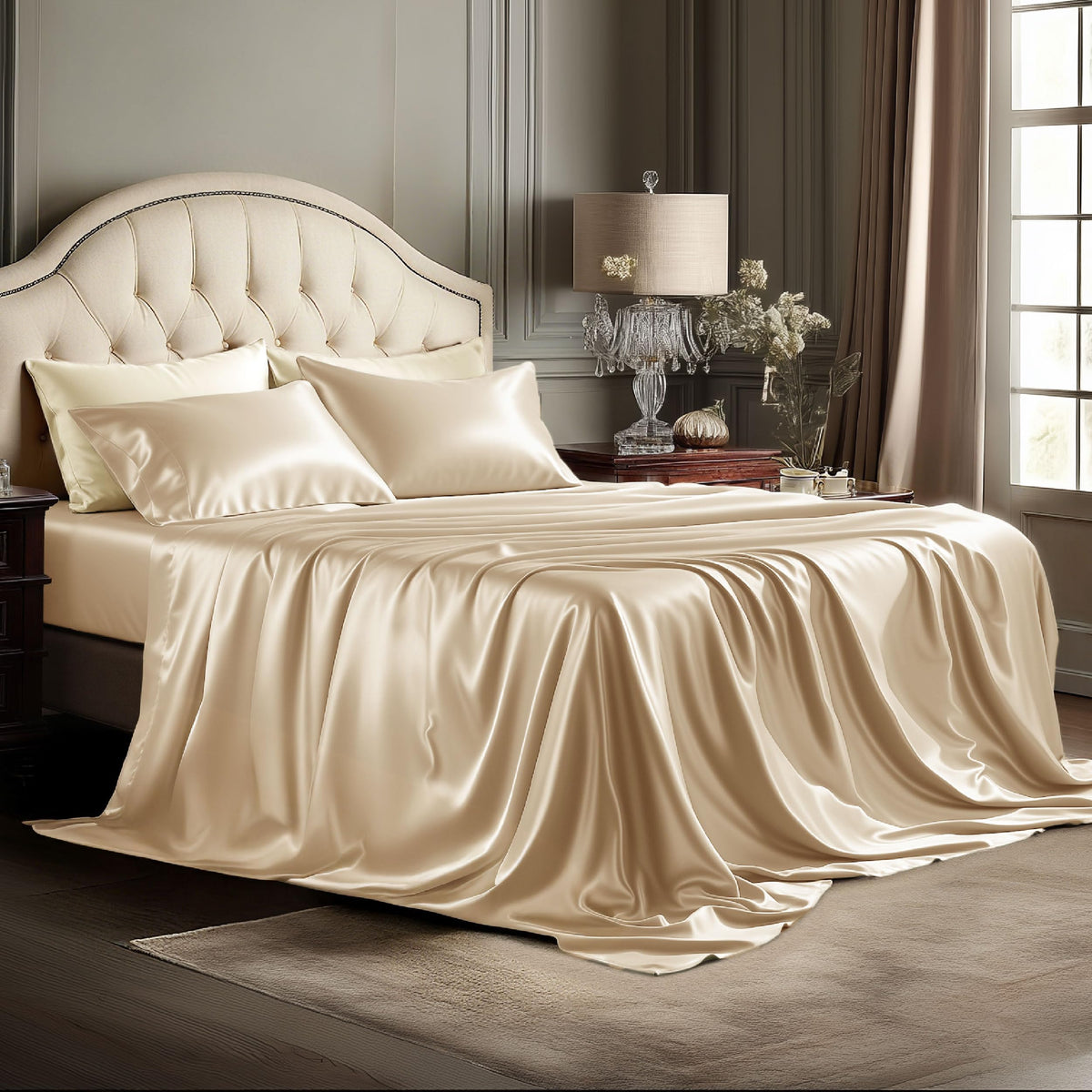 Bedsure Black Satin Sheets Queen Size, Soft Silky Bedsheet for Hair & Skin
