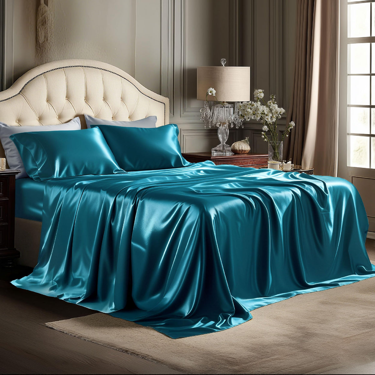 Bedsure Black Satin Sheets Queen Size, Soft Silky Bedsheet for Hair & Skin